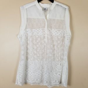 CAbi White Lace Sheer Sleeveless Blouse Size L